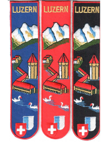 Buchzeichen gestickt Ansicht Luzern zu 12 Stück  sortiert, blau, rot, schwarz