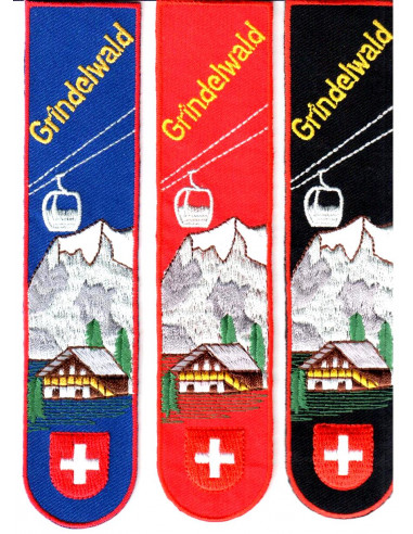 Buchzeichen gestickt Ansicht Grindelwald zu 12 Stück  sortiert, blau, rot, schwarz