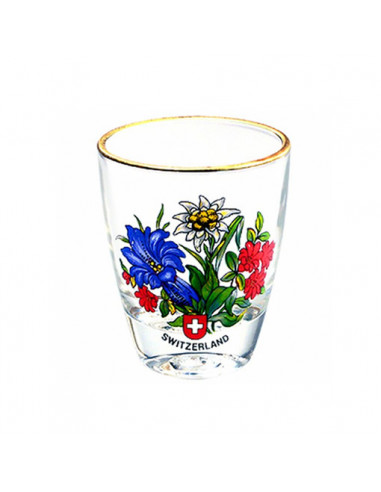 Schnapsglas mit Goldrand Alpenblumen